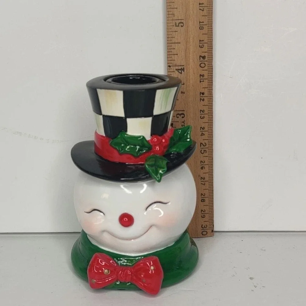 Mackenzie-Childs‎ Granny Kitschy Snowman Frosty Courtly Check Candle Holder
